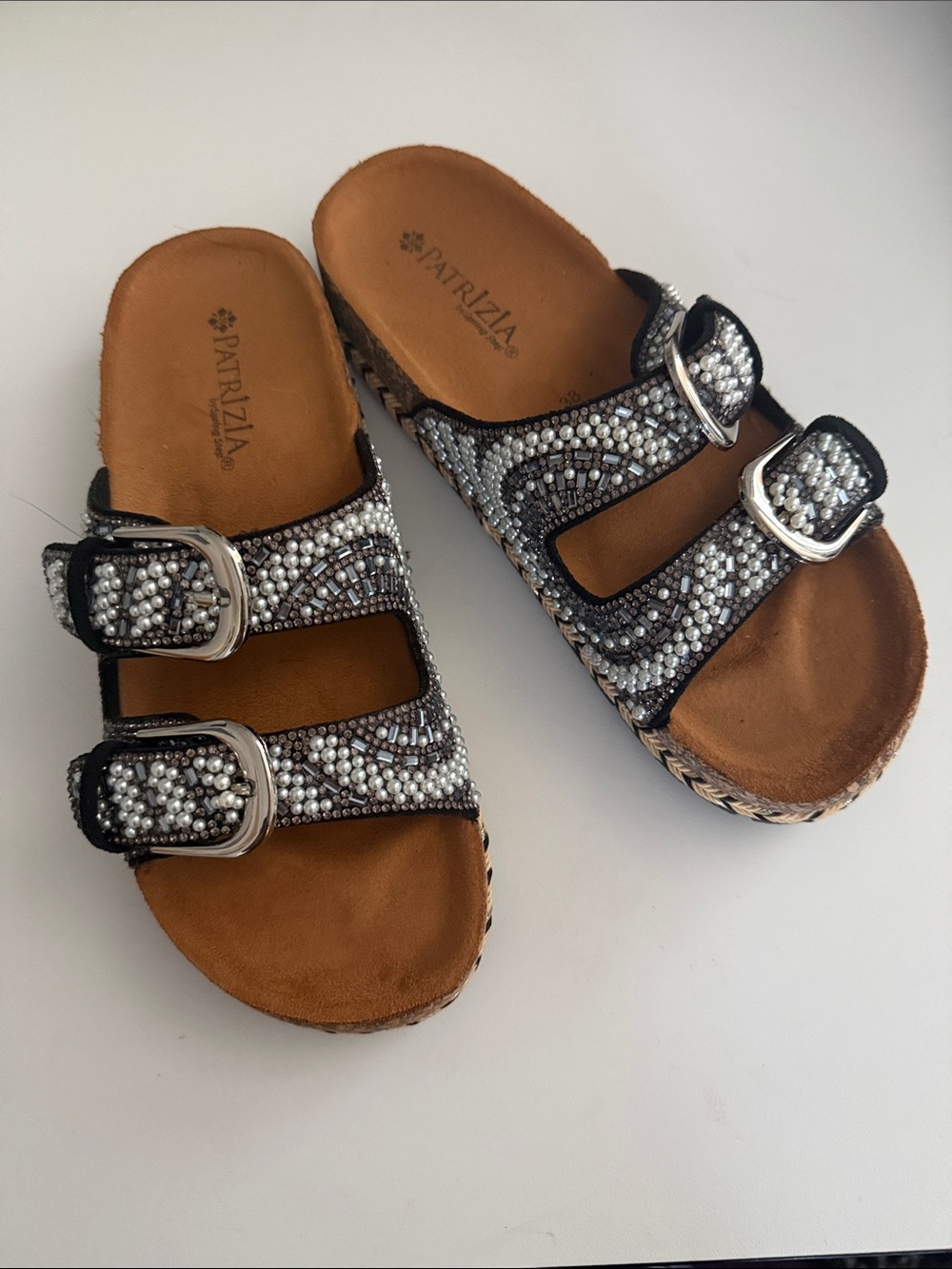 New! Patrizia  Pearline Beaded Double-Buckle Mule